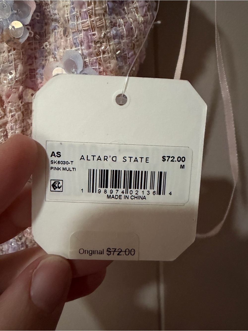 Altar'd State Pink Lavender Sequin Floral Tweed Crop Top - Picture 2 of 4